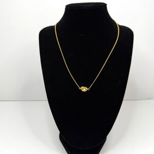 Faux Pearl Love Knot Pendant Necklace Gold Tone Delicate Chain Jewelry 8 in L